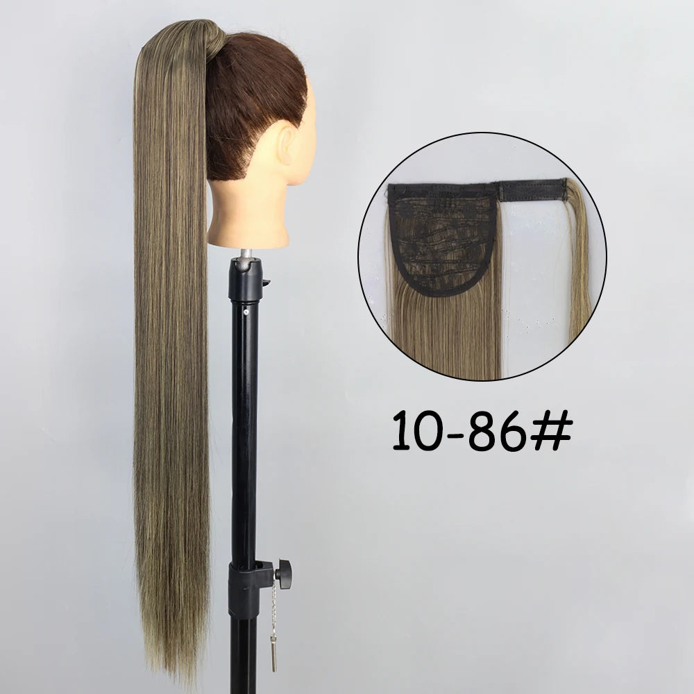 34-Inch (86 cm) Clip-In Synthetic Ponytail Hair Extension — Blonde Wrap-Around Long Straight Hairpiece