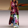 Vintage Print Boho Maxi Dress – Sleeveless V-Neck A-Line Beach Sundress with Pockets