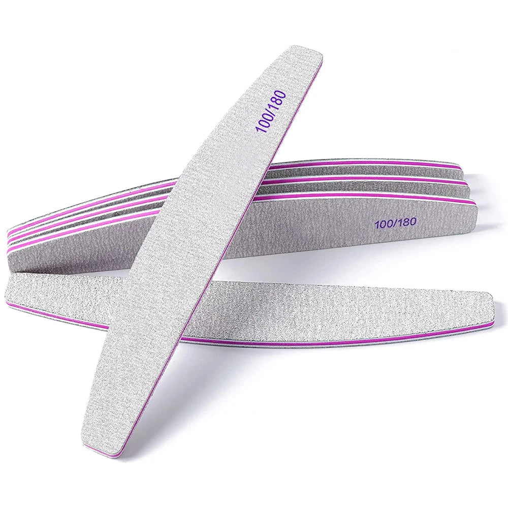 5-Pack Half-Moon Nail Files – Double-Sided 100/180 Grit Emery Boards, 7.1 in (18 cm) Manicure & Pedicure Tools for Home and Salon