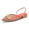 Women's Black Pointed Flat Loafers Ankle-Wrap Office Sandals