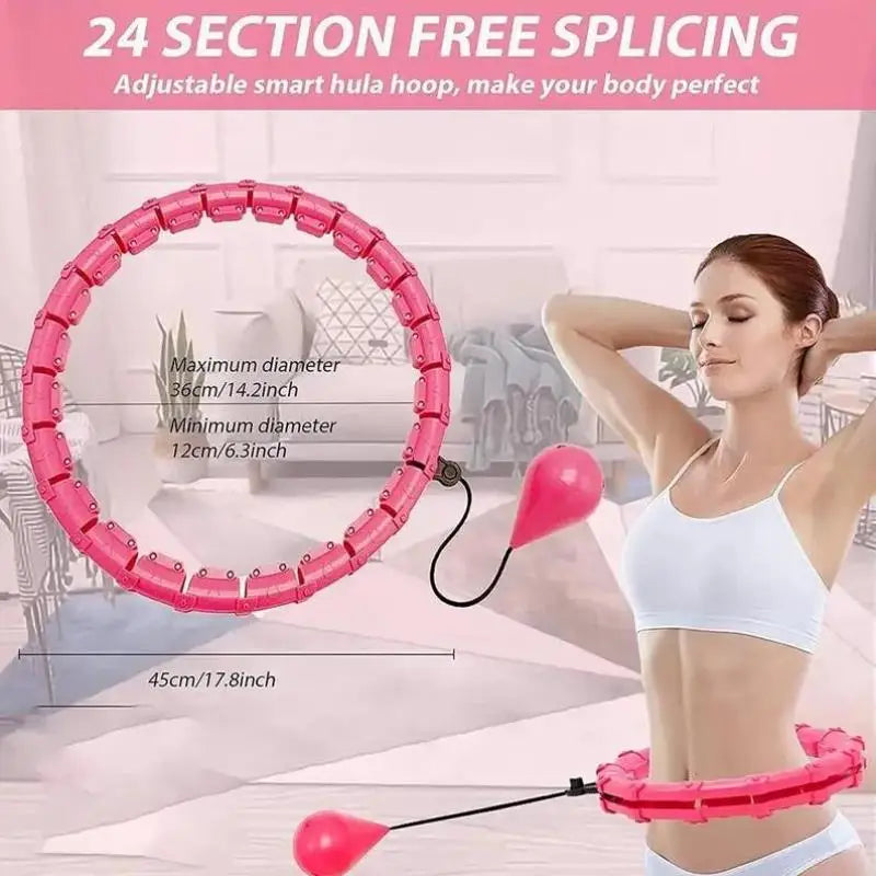Smart Adjustable Weighted Hula Hoop – 15–24 Detachable Links, 17.72 in (45 cm) 360° Rolling Massage Fitness Hoop for Adults Weight Loss