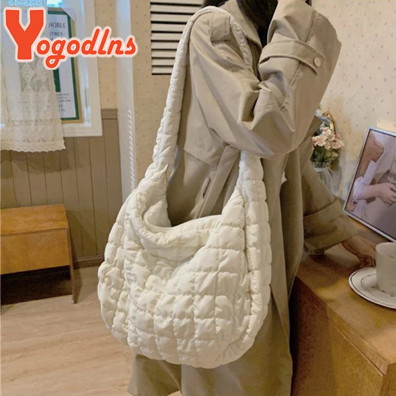 Quilted Padded Cloud Crossbody Bag for Women – Pleated Bubble Shoulder Tote & Bucket Handbag