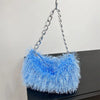 Faux Fur Shoulder Bag for Women – Plush Square Chain Underarm Clutch Evening Handbag