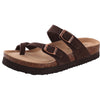 Women's Suede Mules with Cork Insole, Arch Support Slip-On Sandals with Adjustable Buckle – Casual Summer Slides