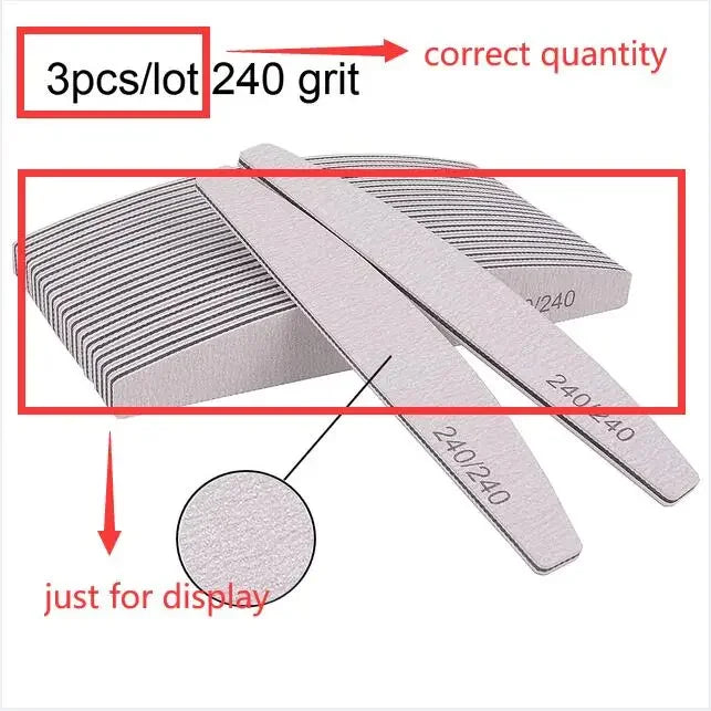 3/5/10-Pack Professional Nail Files — Thick Half-Moon Emery Boards, Multiple Grits (80–240) for Manicure & Nail Extensions