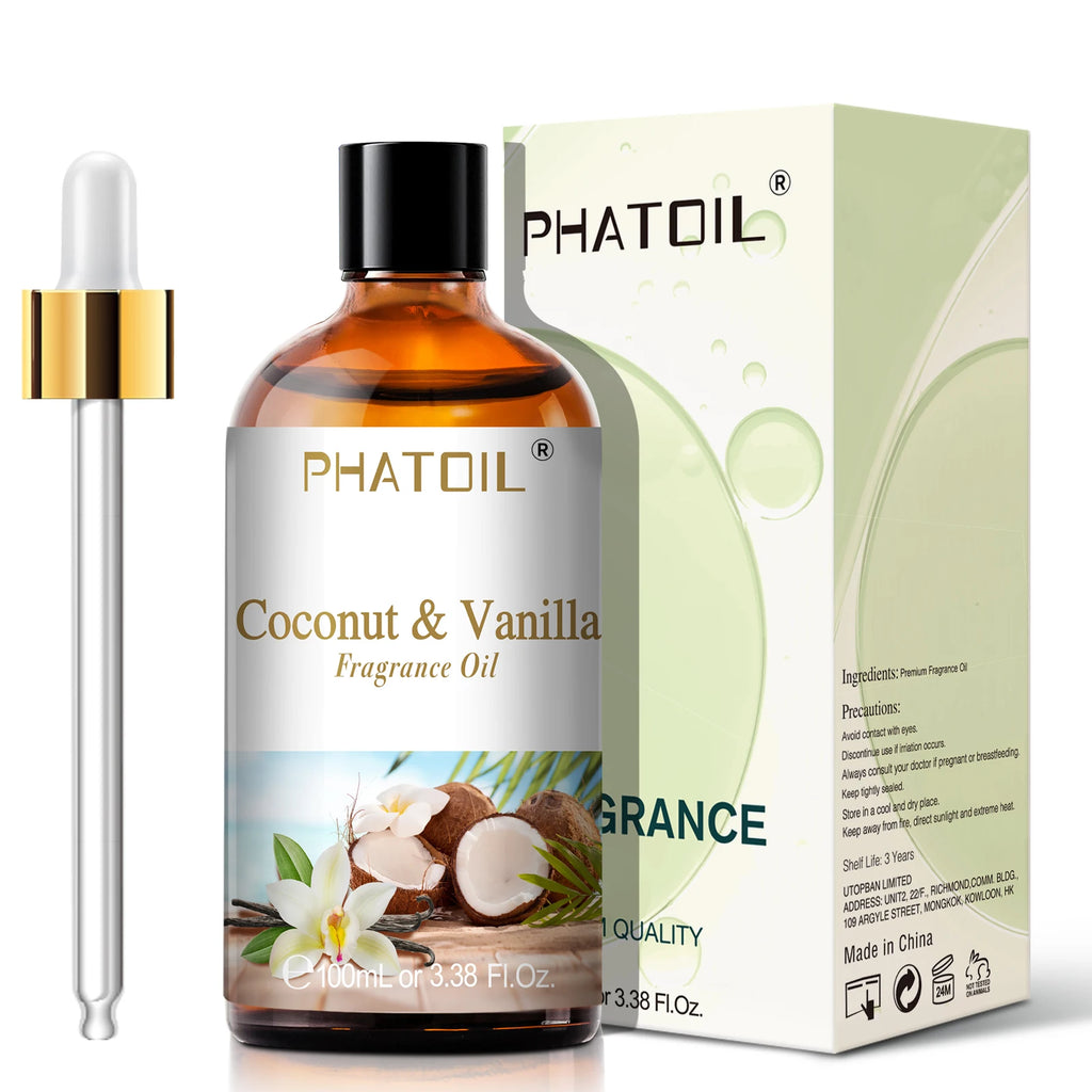 PHATOIL 100ml (3.4 fl oz) Fragrance Oil — Coconut, Peach, Blueberry, Mango, Apple, Banana, Grape, Lemon for Diffusers, Soap & Candle Making