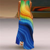 Vintage Print Boho Maxi Dress – Sleeveless V-Neck A-Line Beach Sundress with Pockets