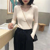 Women's Rib Knit V-Neck Pullover Sweater Long Sleeve Ribbed Y2K Top