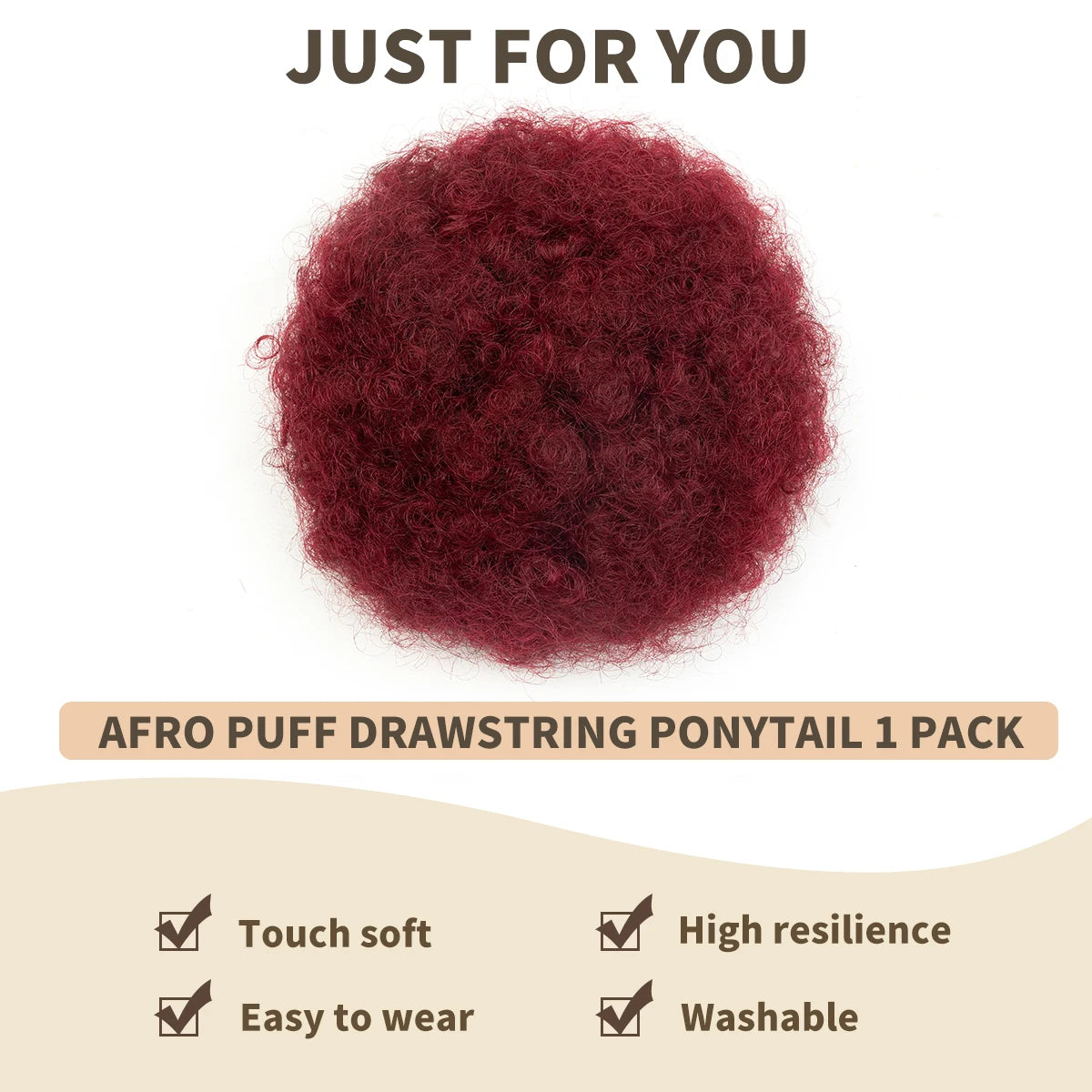 Kinky Curly Remy Human Hair Ponytail Afro Puff Drawstring Clip-In High Bun Updo Extension for Black Women