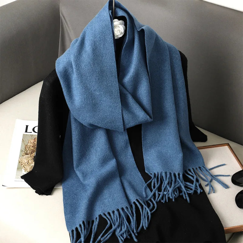 Women's Winter Scarf, Thick Cashmere-Look Pashmina Shawl with Tassels, Windproof Wrap, 175+ cm (69+ in) — 62 Colors