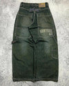 Women's Street Vintage Harajuku Wash Blue Baggy Multi-Pocket Wide-Leg Denim Jeans High Waist