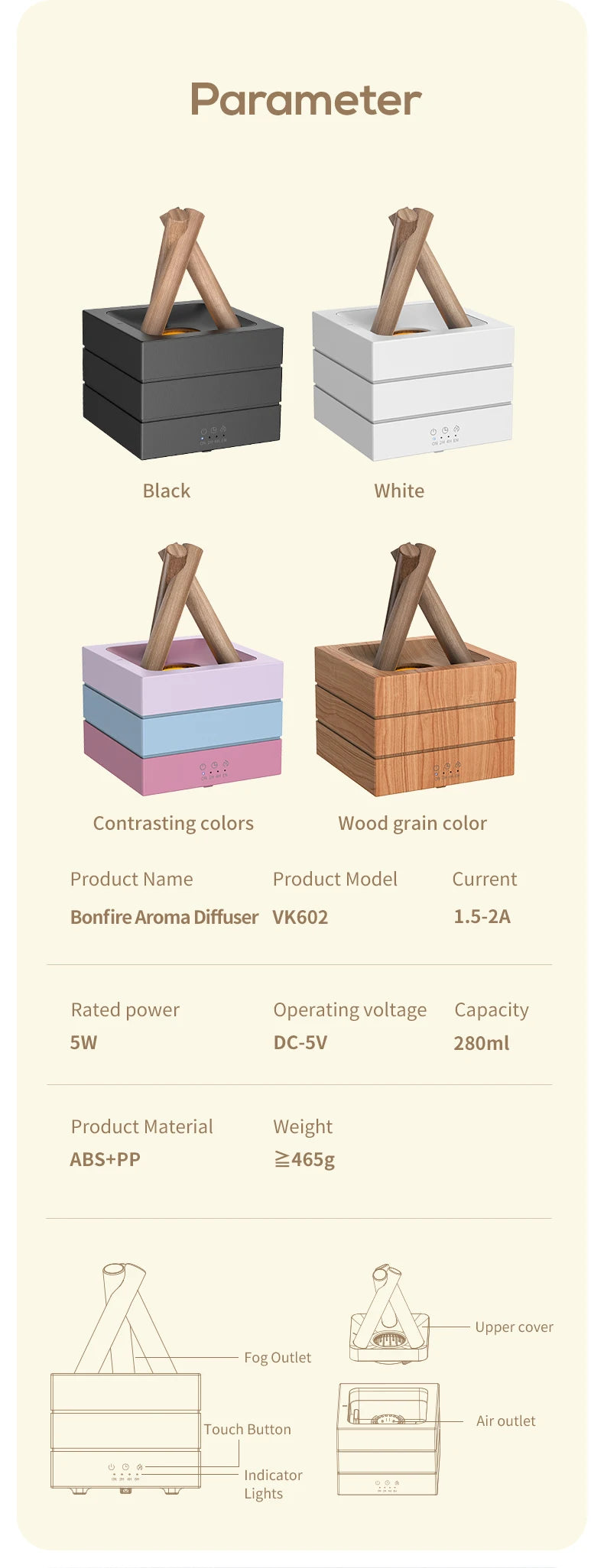 NEWSTYLE Simulated Flame Aroma Diffuser – Bonfire LED Ultrasonic Cool Mist Humidifier & Essential Oil Diffuser, 280ml (9.5 fl oz) with Remote