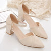 Women's Pointed Toe Square Heel Pumps – Comfortable Faux Leather Buckle Strap Heels (3–5 cm) for Office & Party