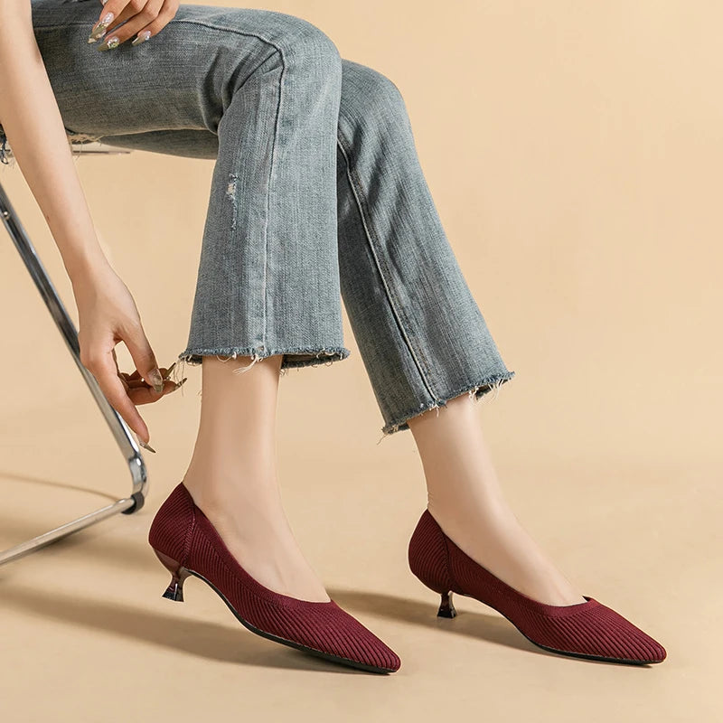 Women's Pointed-Toe Knit Slingback Pumps, Breathable Latex Insole & Anti-Slip Rubber Sole, 3.5 cm (1.38 in) Mid Heel