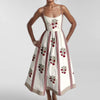 Women's Printed A-Line Maxi Dress - Spaghetti Strap Cold Shoulder High-Waist Slim Beach & Party Casual Vestidos