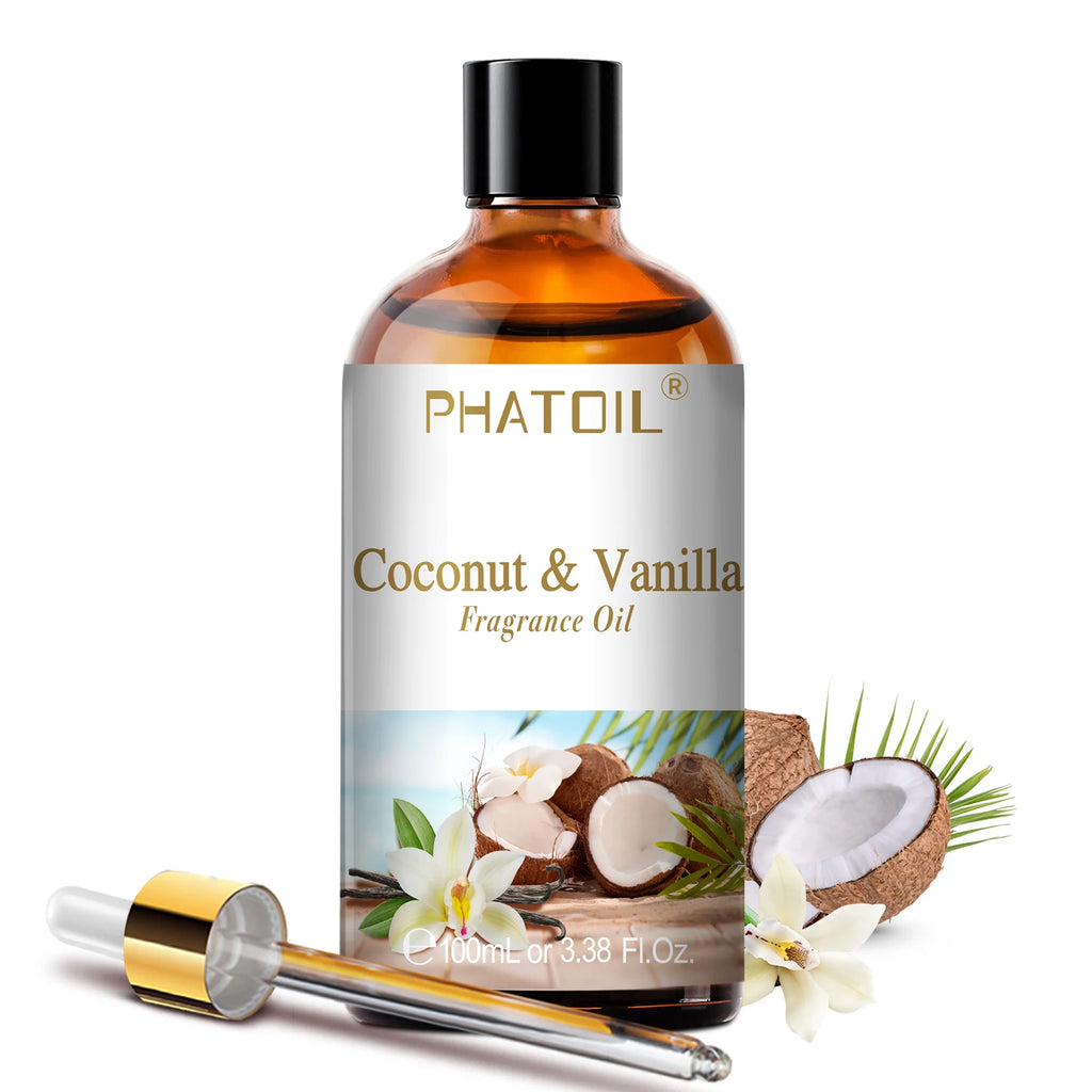 PHATOIL 100ml Aromatherapy Fragrance Oil — Coconut & Vanilla, Strawberry, Cherry, Lemon — 1/2/3-Pack for Diffuser, Candle Making & DIY