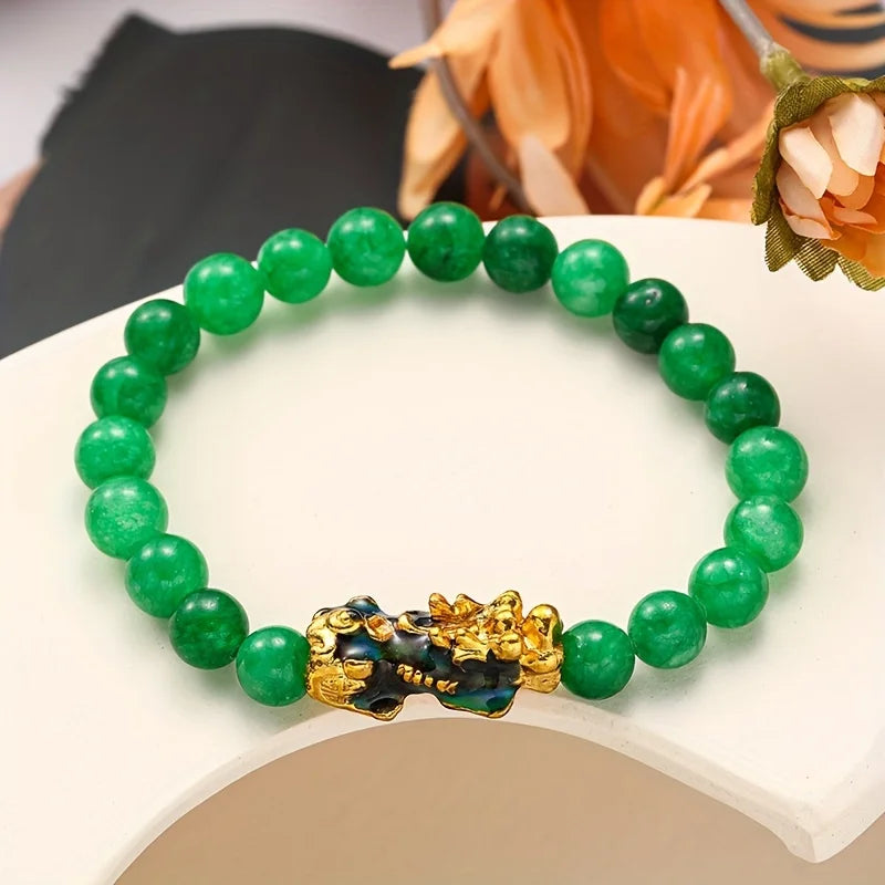 Pixiu Bracelet – Jade & Malachite Bead Wealth Amulet Wristband for Men & Women