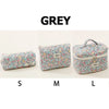 Quilted Cotton Makeup Bag – Zipper Cosmetic Organizer Box-Shaped Toiletry Case for Women & Girls