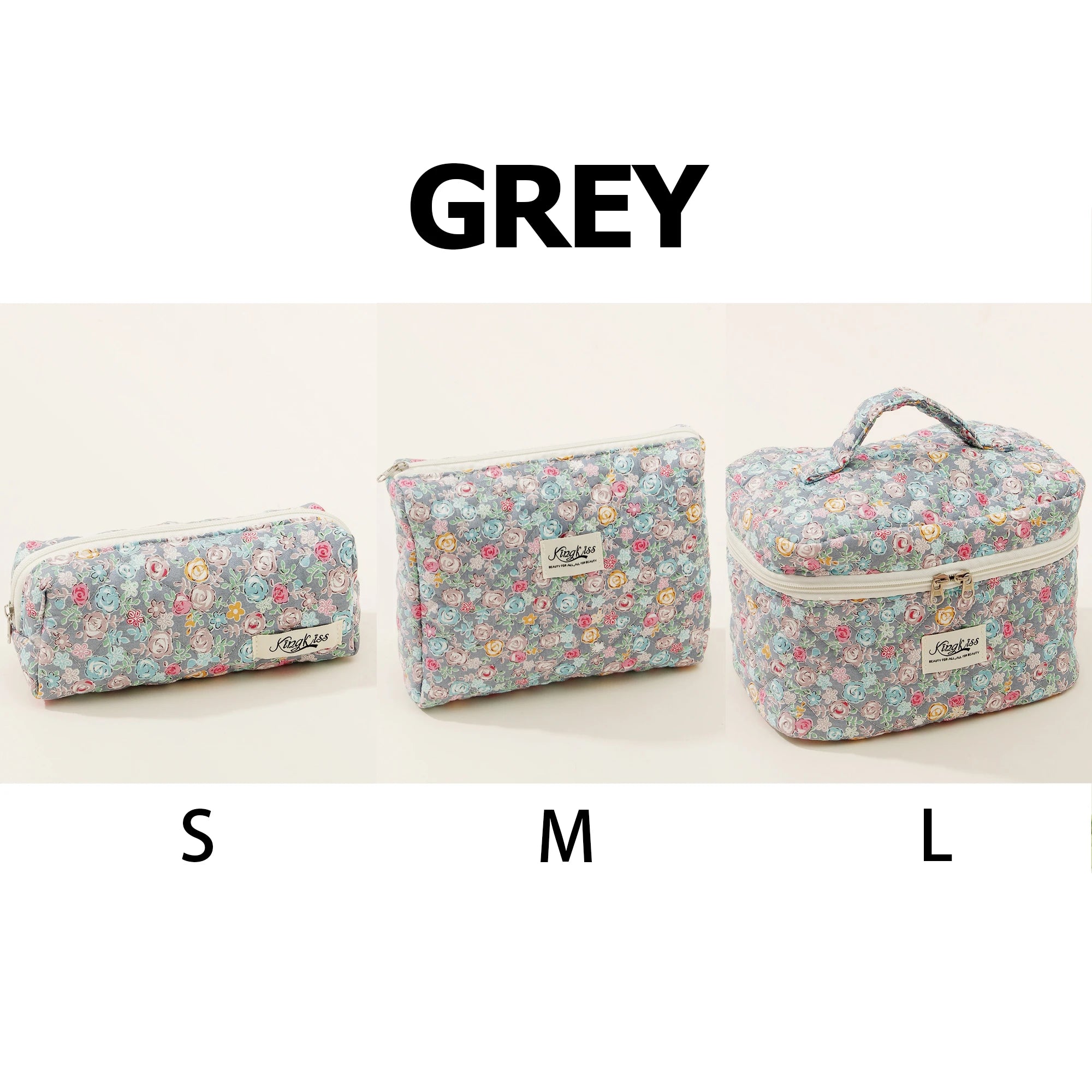 Quilted Cotton Makeup Bag – Zipper Cosmetic Organizer Box-Shaped Toiletry Case for Women & Girls