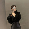 Black Irregular V-Neck Knit Sweater for Women – Korean Loose Fit Office Pullover (Autumn/Winter)