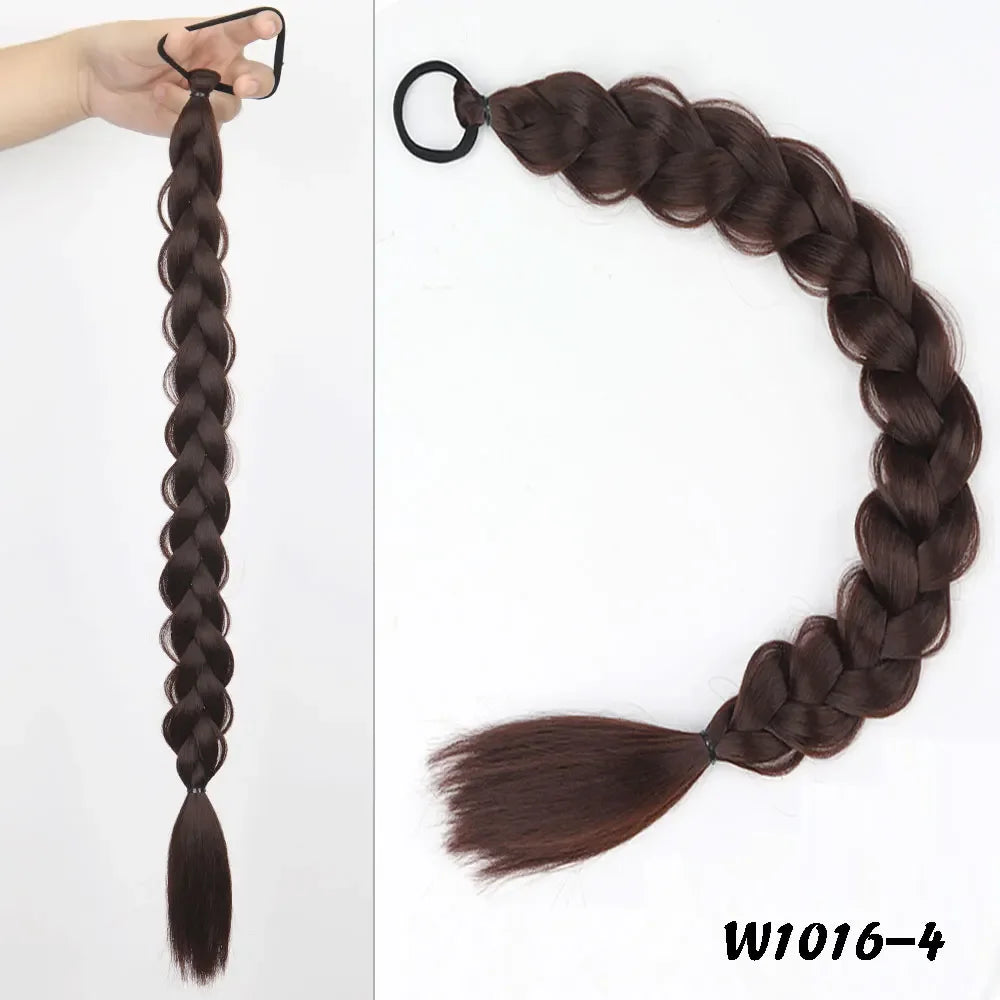 24-Inch (61 cm) Synthetic Braided Ponytail Extension for Women, High-Temperature Fiber Black/Brown with Hair Rope