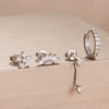 4-Piece 8mm Gold-Tone Stainless Steel Huggie Hoop Earrings Set with Cubic Zirconia Flower Studs