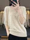 Women’s V-Neck Merino Wool Half-Sleeve Pullover – Lightweight Spring/Summer Knit Top