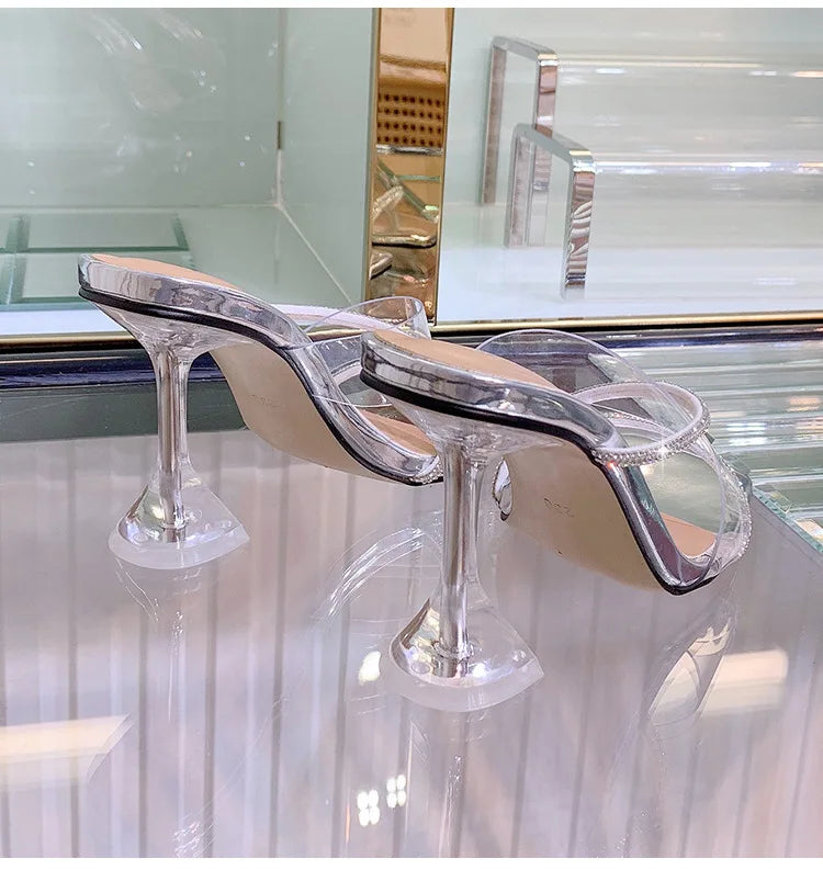 Transparent PVC High Heel Sandals with Crystal Accent – Clear Open Toe, Women Plus Size EU 35–46 (8 cm / 3.15 in Heel)