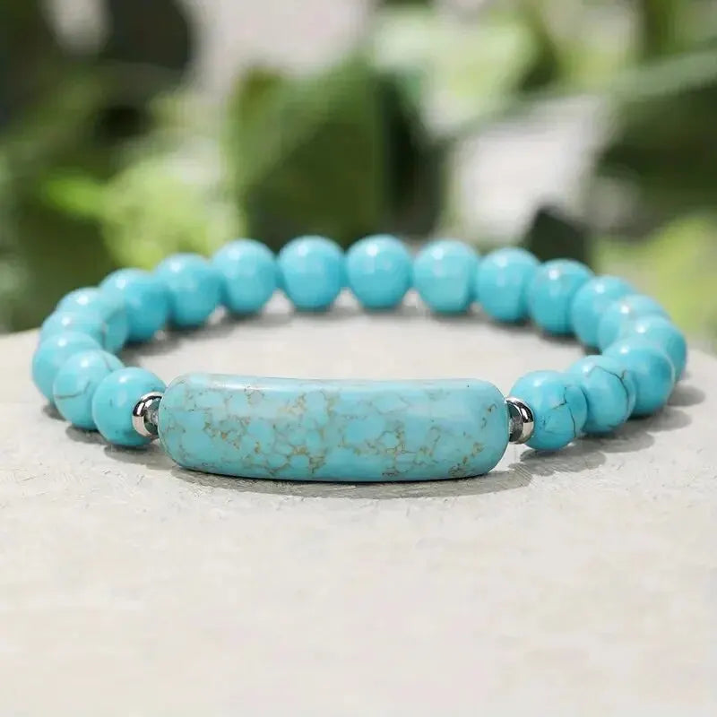 Handmade Turquoise & Malachite Rough Gemstone Bracelet - Healing Crystal Energy Yoga Bracelet