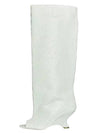 Women's Peep Toe Knee-High Boots Slip-On, Thick High Heels with Statement Heel, Microfiber Upper — Large Sizes