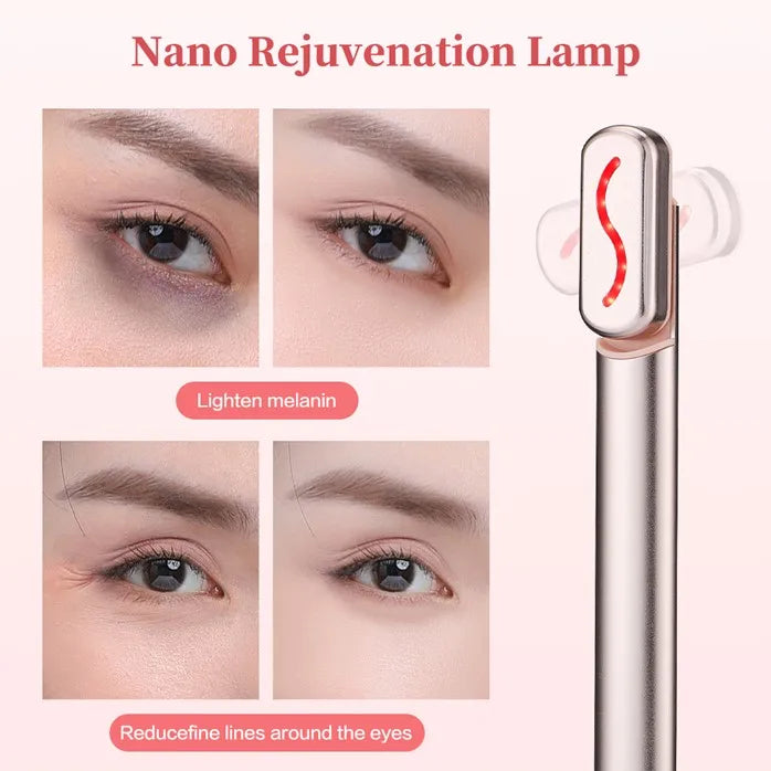 Red Light Therapy Facial Wand - 7-Color LED Eye Massager for Skin Rejuvenation, USB Rechargeable