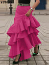Plus Size 5XL Women's Ruffled A-Line Ankle-Length Skirt Solid Color Casual Party Overskirt