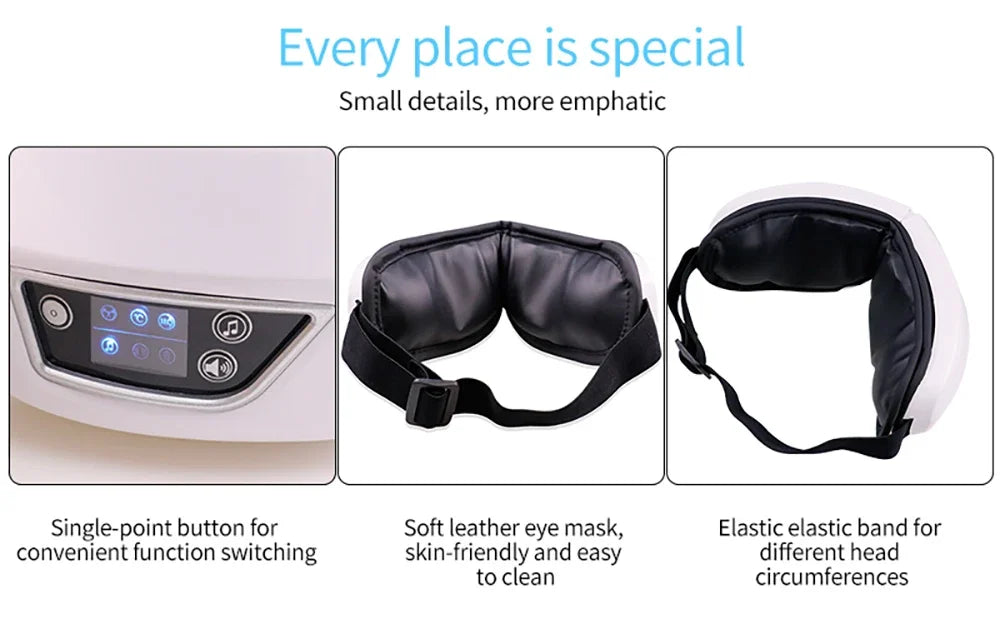 Bluetooth Airbag Vibration Eye Massager – Rechargeable 4-Mode Music & Heat Therapy for Eye Fatigue