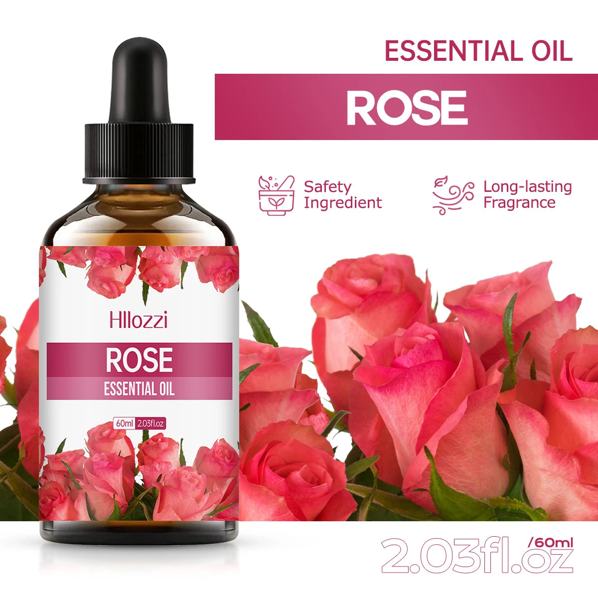 Rose Aromatherapy Essential Oil - Moisturizing Facial & Body Massage Oil with Long-Lasting Fragrance