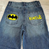 Harajuku Y2K Embroidered Cartoon Baggy Wide-Leg Low-Waist Jeans Retro Hip Hop Blue