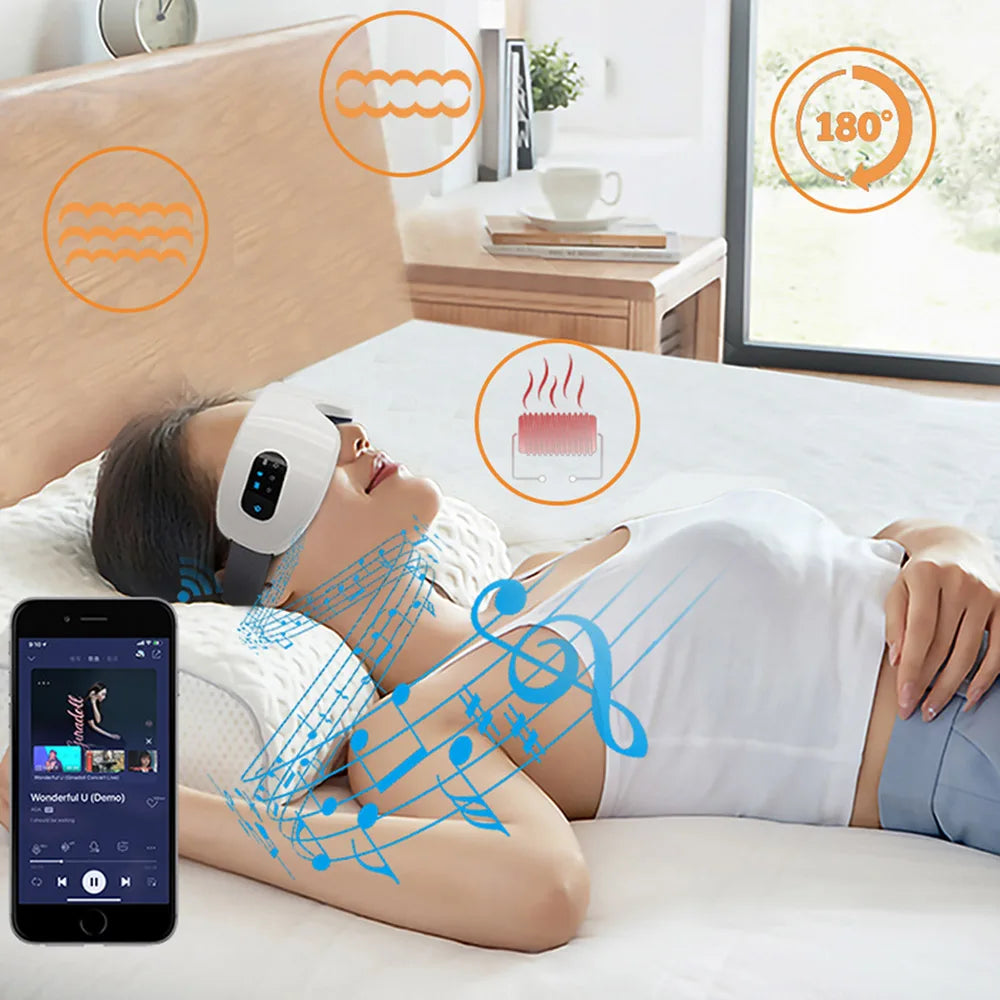 Smart Electric Eye Massager – Air Pressure & Vibration, Hot Compress, Bluetooth Music, Foldable USB Rechargeable