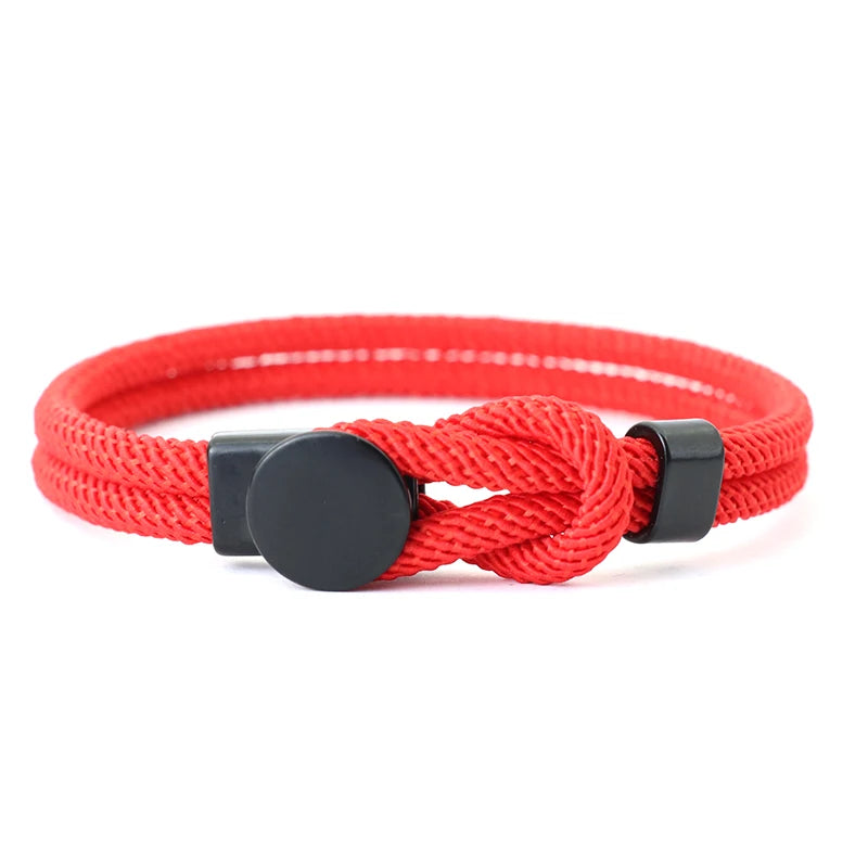 Men's Double-Layer Rope Bracelet 4mm (0.16 in) Nylon Cord with Lucky Red Thread — 3 Sizes | Gift for Him