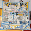 90 x 90 cm (35 in) Checkered Horse Print Twill Silk Square Scarf, Women's Luxury Bandana Shawl Hijab Neckerchief