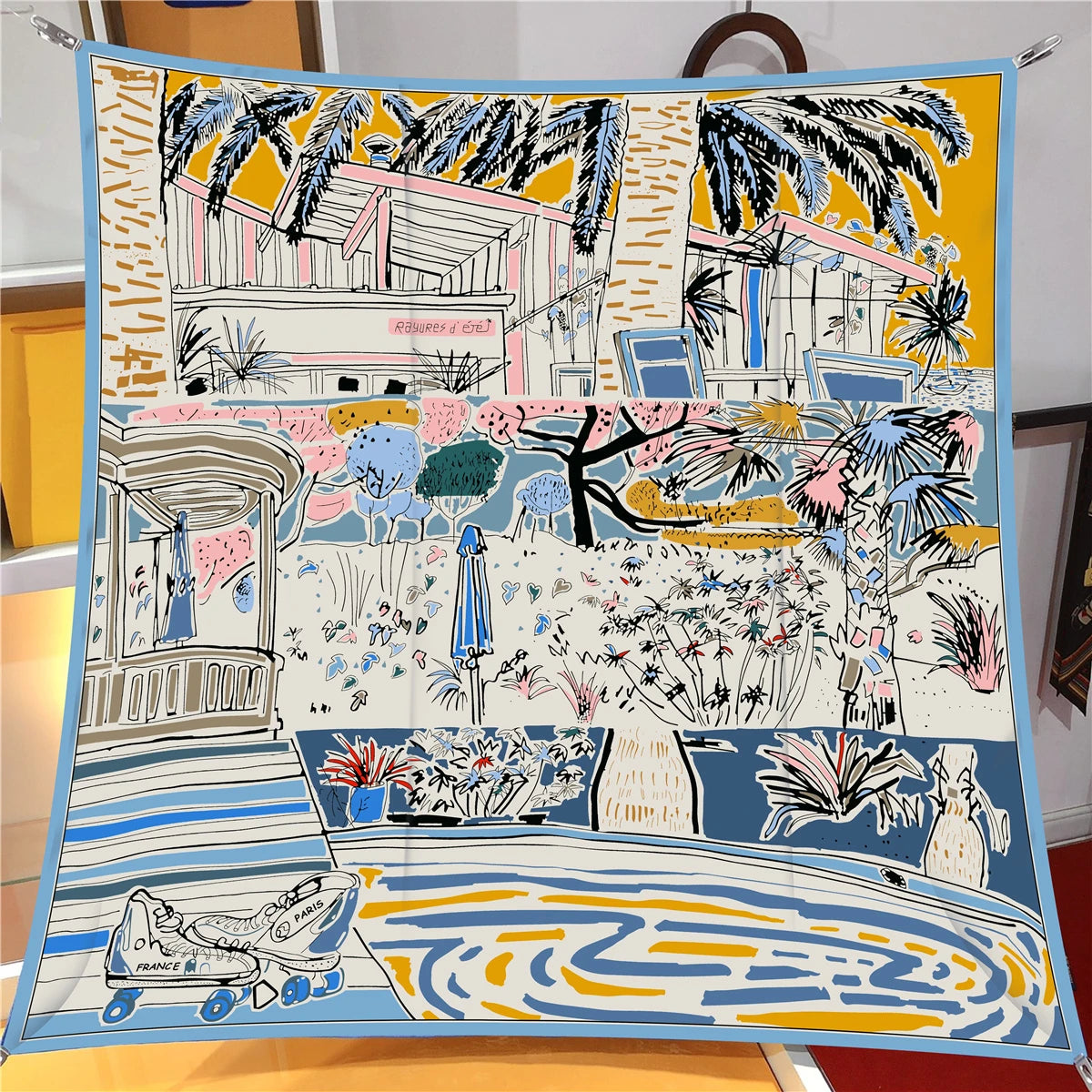 90 x 90 cm (35 in) Checkered Horse Print Twill Silk Square Scarf, Women's Luxury Bandana Shawl Hijab Neckerchief