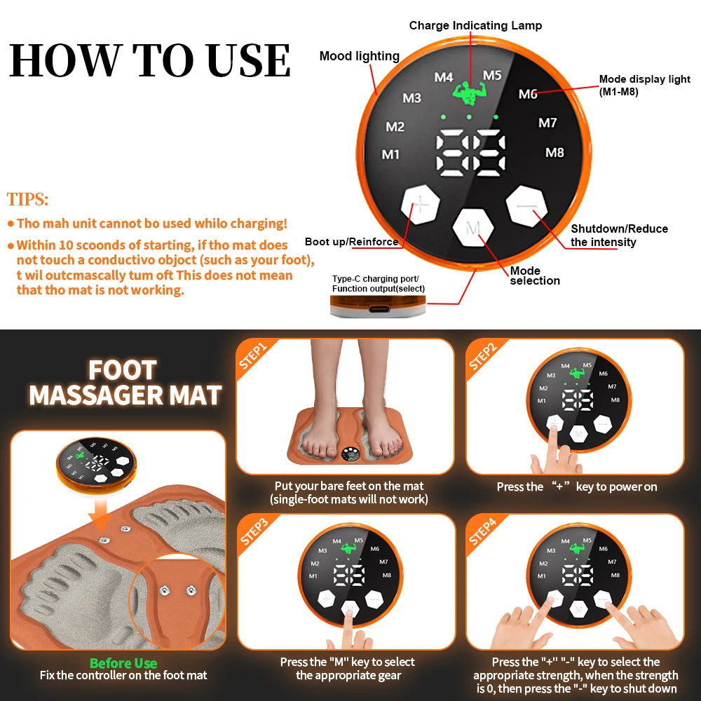 3D Smart Foot Massage Pad with RF Remote — 8 Modes, 29 Intensity Levels, Battery-Powered Stimulator for Improved Circulation & Slim Legs