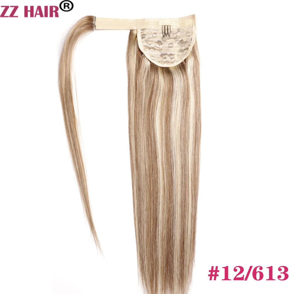 ZZHAIR 100% Human Remy Clip-In Wrap-Around Ponytail 16-26 in (40-66 cm) 140g Machine-Made Straight