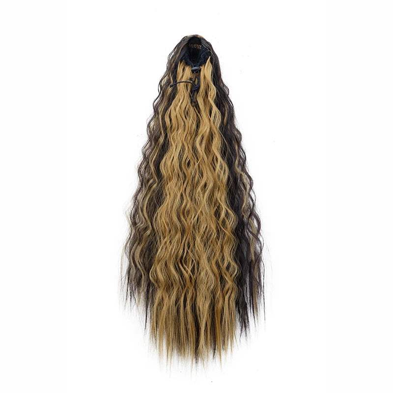 22-Inch (56 cm) Kinky Curly Drawstring Clip-In Ponytail - Long Synthetic High-Temperature Fiber Hair Extension for Women