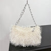 Faux Fur Shoulder Bag for Women – Plush Square Chain Underarm Clutch Evening Handbag