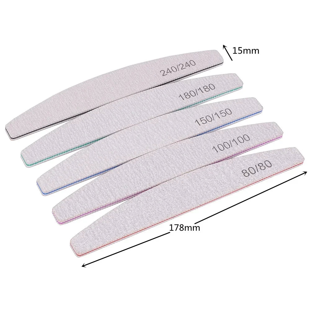 3/5/10-Pack Professional Nail Files — Thick Half-Moon Emery Boards, Multiple Grits (80–240) for Manicure & Nail Extensions