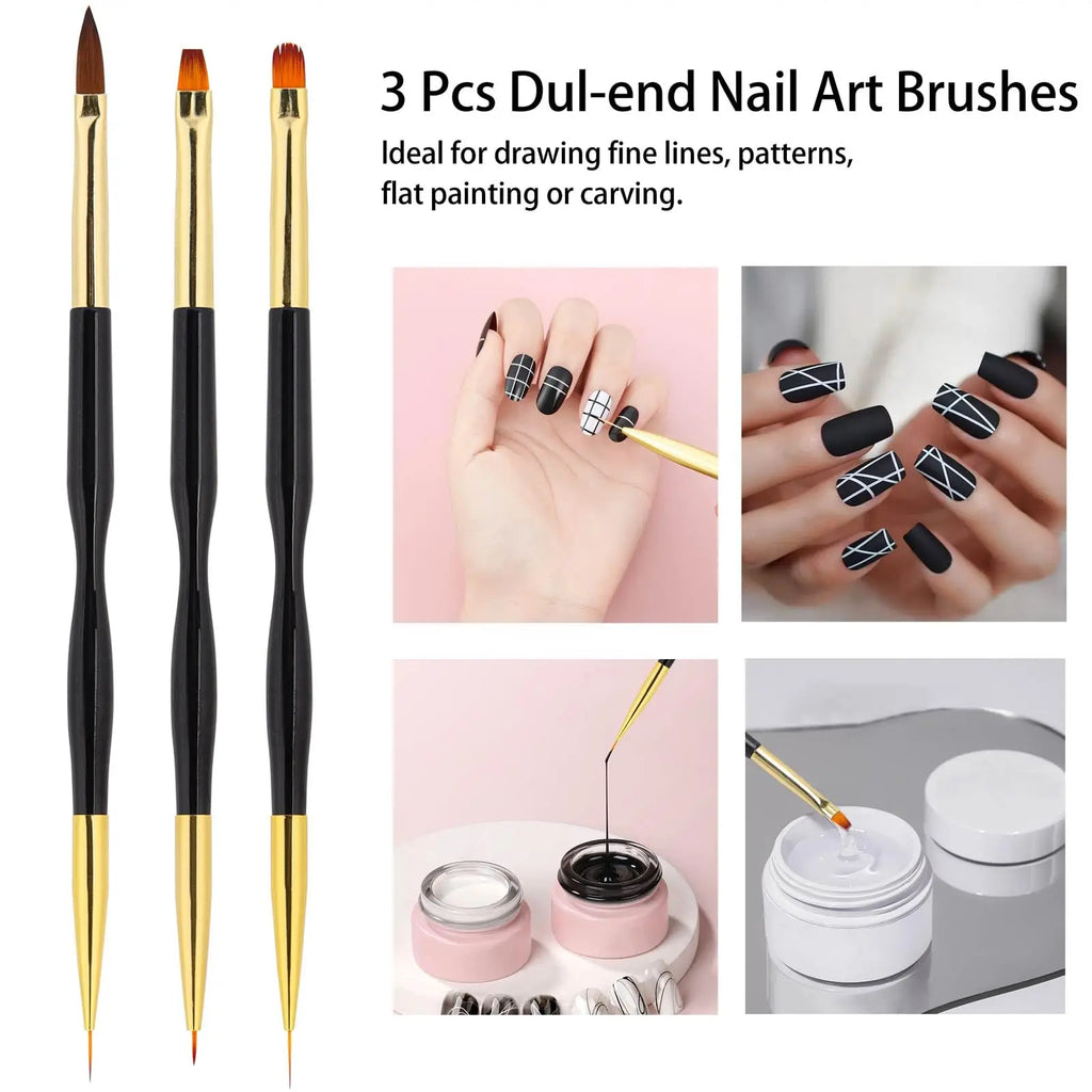 36-Piece Nail Art Brush Set + 5-Piece Silicone Tools — Fine Liner, Striping, Dotting & 3D Gel Acrylic Design Brushes for Home Use