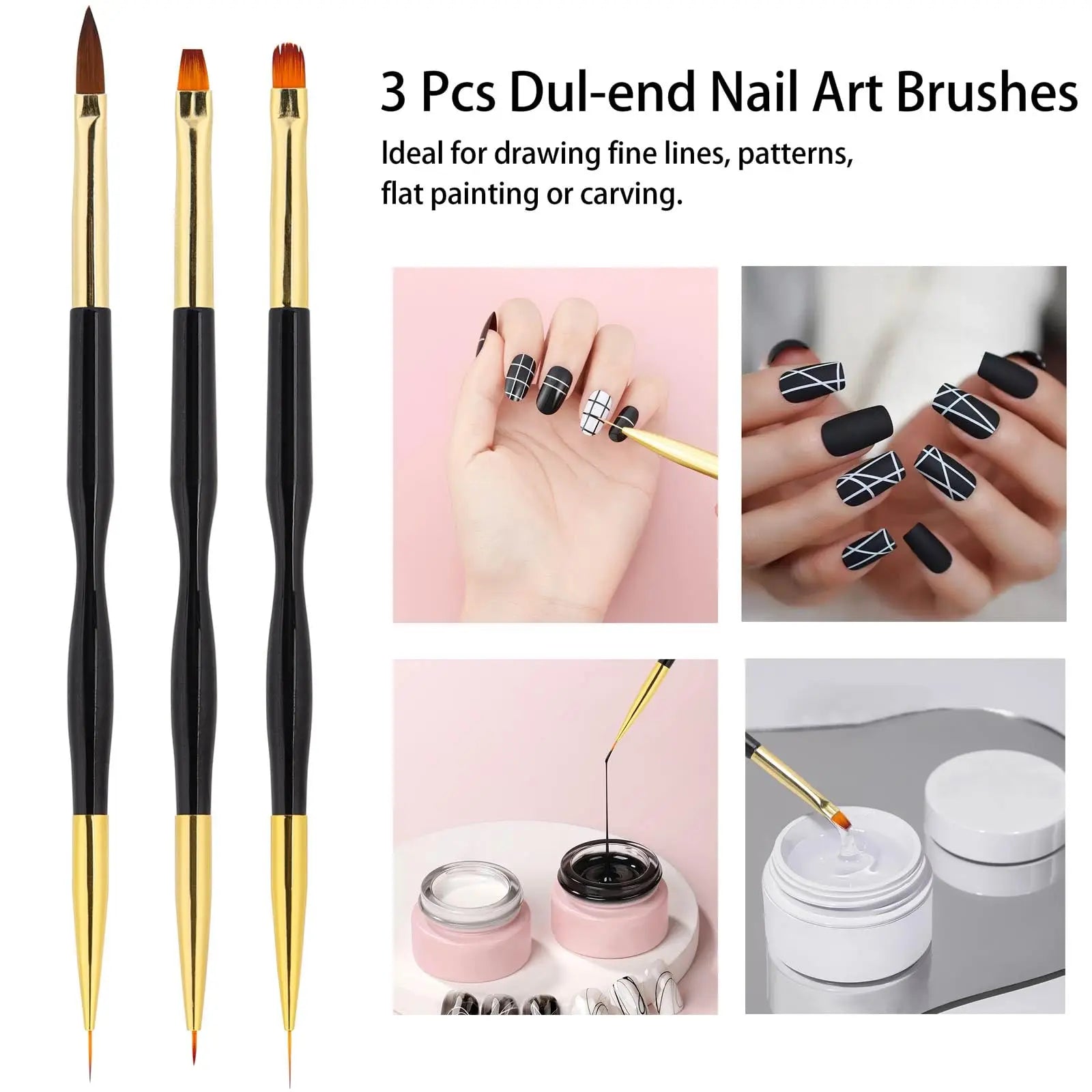 36-Piece Nail Art Brush Set + 5-Piece Silicone Tools — Fine Liner, Striping, Dotting & 3D Gel Acrylic Design Brushes for Home Use