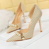 BIGTREE Women's Pearl Chain Stiletto Pumps – Pointed Toe High Heels for Party & Banquet