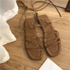 Women’s Vintage Square-Toe Flat Cross-Strap Sandals V-Shape Thong — Summer Slippers (EU 33–47)