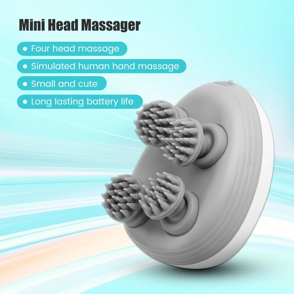 Electric 4-Head Head & Body Massager — Deep Tissue Scalp, Neck & Shoulder Handheld, 3-Speed USB Rechargeable Vibrating Kneading for Pets