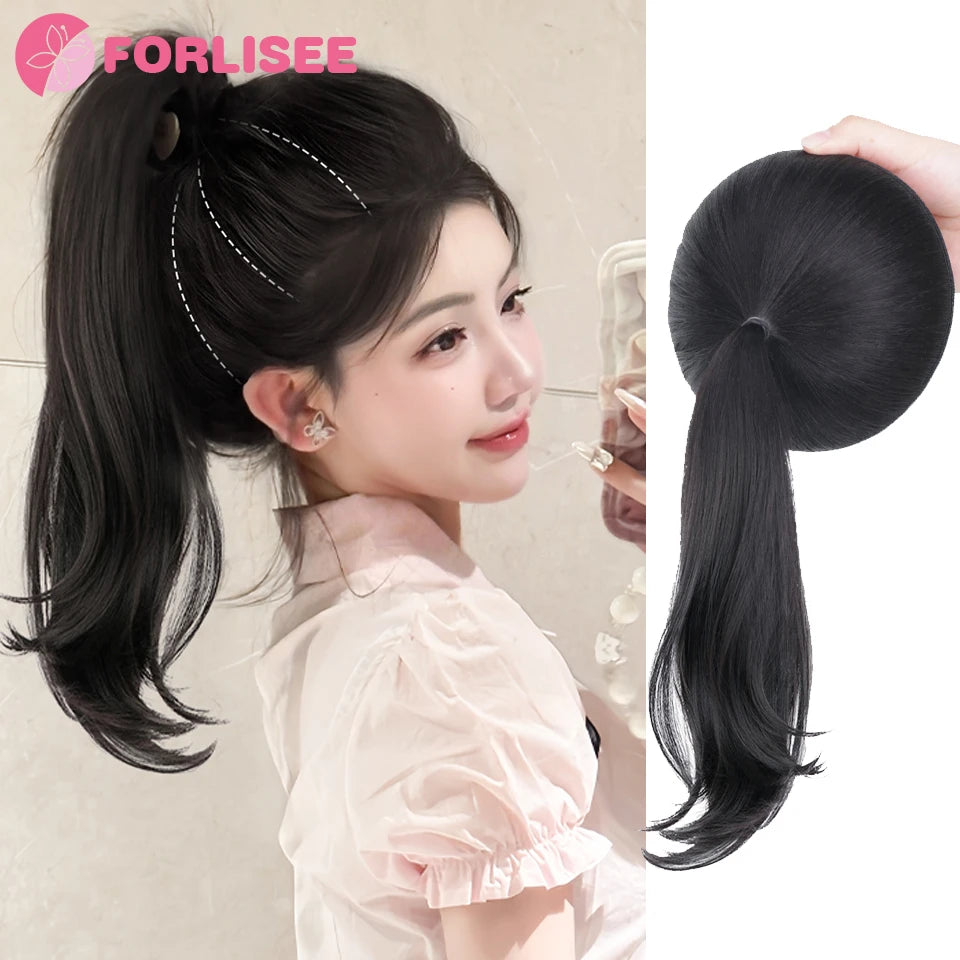 FORLISEE Clip-In Wavy Ponytail Extension with Volume Pad, Heat-Resistant Synthetic Hairpiece